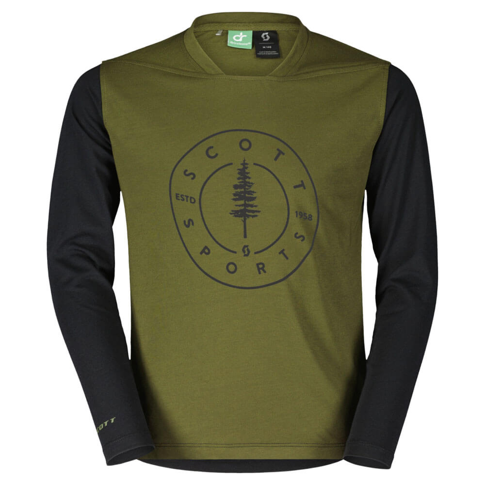 SCOTT Jr Trail Flow 10 DRI LS Shirt Fir Green/Black