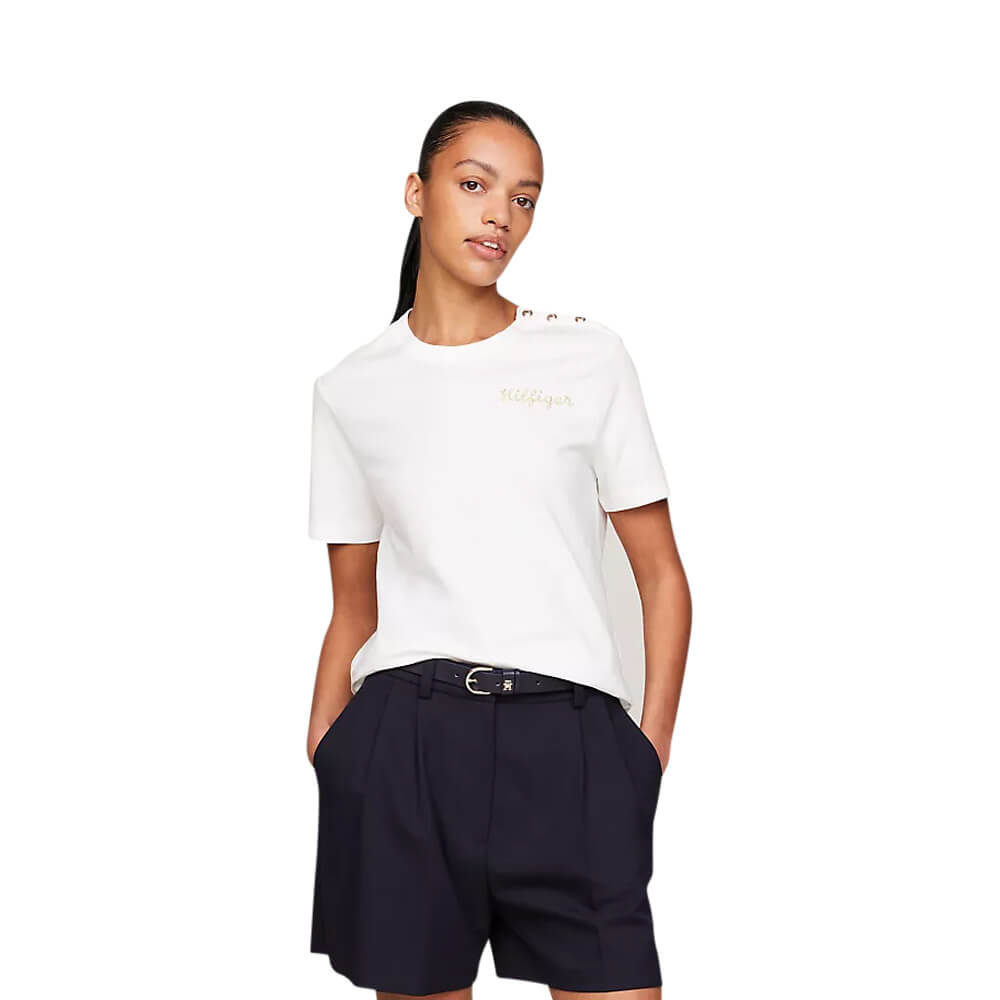 Tommy Hilfiger Regular Gold Button C-NK SS Ecru